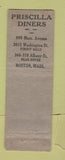 Matchbook Cover - Priscilla Diners Boston MA WEAR