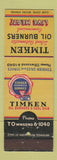 Matchbook Cover - Timken Oil Burners