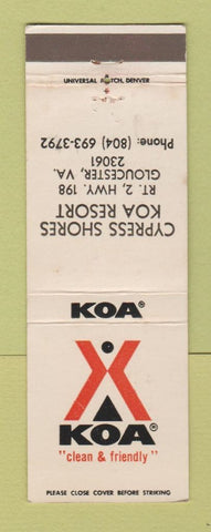 Matchbook Cover - KOA Camping Cypress Shores Gloucester VA WEAR