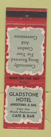 Matchbook Cover - Gladstone Hotel Cafe Bar Jamestown ND