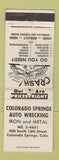 Matchbook Cover - Colorado Springs Auto Wrecking Iron Metal WEAR