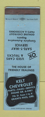 Matchbook Cover - Kelt Chevrolet Grants Pass OR Don Johnson