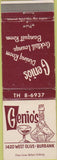 Matchbook Cover - Genio's Italian Restaurant Burbank CA