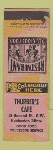 Matchbook Cover - Thurber's Cafe Rochester MN ARROW WEAR