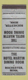Matchbook Cover - Hotel Martin Dining Room Rochester MN WEAR