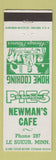 Matchbook Cover - Newman's Cafe Le Sueur MN