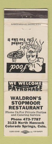 Matchbook Cover - Waldron's Stopmoor Restaurant Colorado Springs WEAR