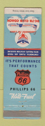Matchbook Cover - Phillips 66 oil gas Continental Airlines DC 7B WORN