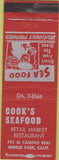 Matchbook Cover - Cook's Seafood Restaurant Menlo Park CA