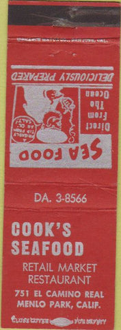 Matchbook Cover - Cook's Seafood Restaurant Menlo Park CA