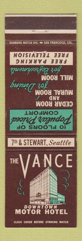Matchbook Cover - Vance Motor Hotel Seattle WA