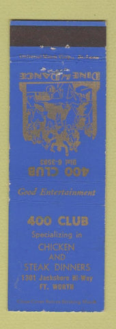 Matchbook Cover - 400 Club Fort Worth TX