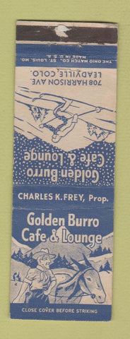 Matchbook Cover - Golden Burro Cafe Lounge Leadville Colorado WORN