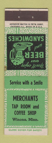 Matchbook Cover - Merchants Tap Room Coffee Shop Winona MN ADVANCE