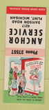 Matchbook Cover - Anchor Service oil gas Flint MI hillbilly BOBTAIL