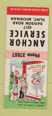 Matchbook Cover - Anchor Service oil gas Flint MI hillbilly BOBTAIL