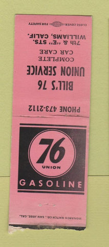 Matchbook Cover - Union 76 oil gas Williams CA WEAR BOBTAIL