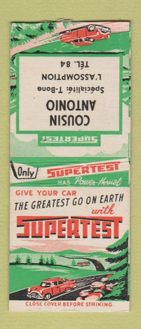 Matchbook Cover - Supertest oil gas Cousin Antonio L'Assomption QC BOBTAIL