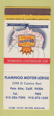 Matchbook Cover - Flamingo Motor Lodge Palo Alto CA Best Western 30 Strike