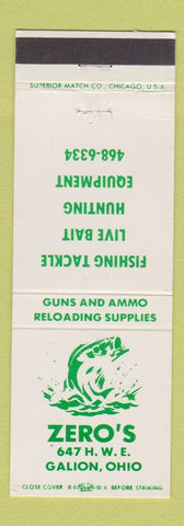 Matchbook Cover - Zero's Fishing Tackle Bait Guns Galion OH