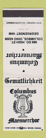 Matchbook Cover - Columbus Maennerchor Columbus OH German WEAR