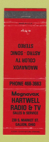Matchbook Cover - Hartwell Radio TV Galion OH Magnavox RED
