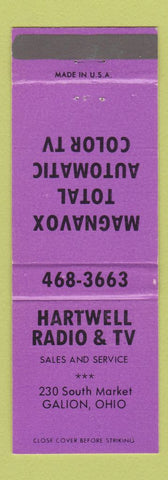 Matchbook Cover - Hartwell Radio TV Galion OH Magnavox LAVENDER