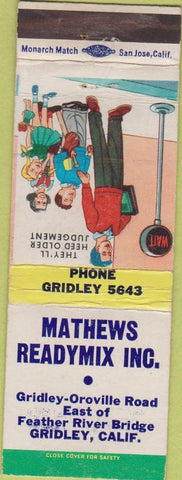 Matchbook Cover - Mathews Readymix Gridley CA