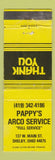 Matchbook Cover - Pappy's Arco Service oil gas Shelby OH