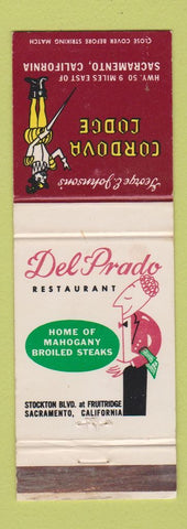 Matchbook Cover - Cordova Lodge Sacramento CA Del Prado Restaurant