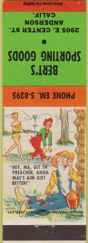 Matchbook Cover - Bert's Sporting Goods Anderson CA hillbilly