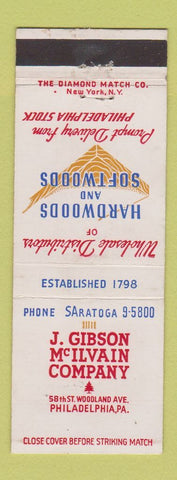 Matchbook Cover - J Gibson McIlvain Hardwood Lumber Philadelphia PA