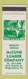 Matchbook Cover - McCune Lumber Shippensburg PA