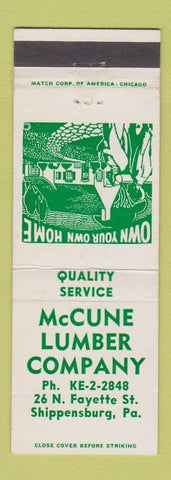 Matchbook Cover - McCune Lumber Shippensburg PA