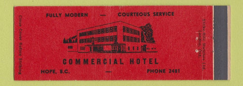 Matchbook Cover - Commercial Hotel Hope BC Full Length