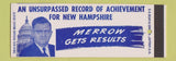 Matchbook Cover - Chester Merrow Congress Election NH New Hampshire SAMPLE