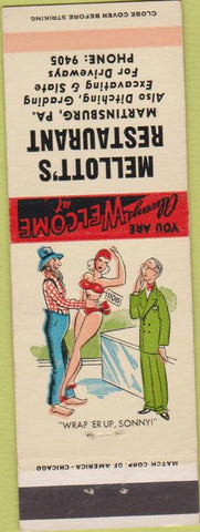 Matchbook Cover - Mellott Restaurant Martinsville PA hillbilly