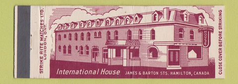 Matchbook Cover - International House Hamilton ON Full Length