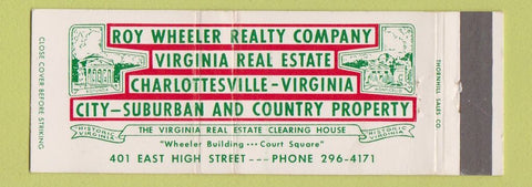 Matchbook Cover - Roy Wheeler Real Estate Charlottesville VA Full Length