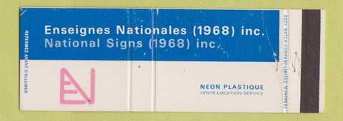 Matchbook Cover - National Signs Neon Plastic QC Canada 1968 WEAR Full Length