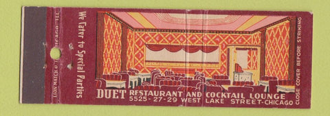 Matchbook Cover - Duet Restaurant Chicago IL Full Length