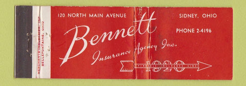 Matchbook Cover - Bennett Insurance Agency Sidney OH WEAR Full Length