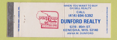 Matchbook Cover - Dunford Real Estate Kenosha WI Full Length