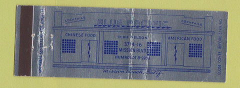 Matchbook Cover - Blue Pacific Chinese Restaurant Mission Beach CA Full Length