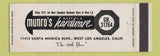 Matchbook Cover - Munro's Hardware West Los Angeles CA Full Length