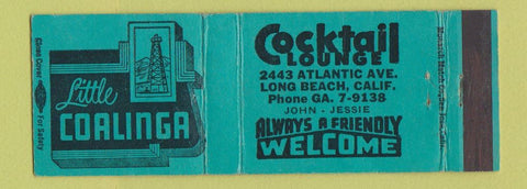 Matchbook Cover - Little Coalinga Cocktail Lounge Long Beach CA TEAL Full Length