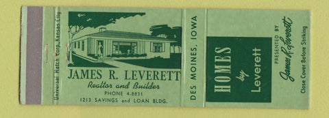 Matchbook Cover - James Leverett Homes Des Moines IA