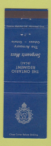 Matchbook Cover - Ontario Regiment Sergeants Mess Oshawa OH Canadian Military