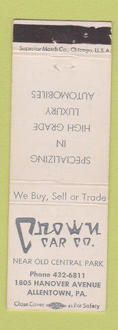 Matchbook Cover - Crown Car Sales Allentown PA WEAR