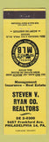 Matchbook Cover - Steven Ryan Real Estate Philadelphia PA